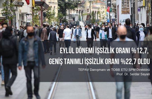 Eylül Dönemi İşsizlik Oranı %12,7, Geniş Tanımlı İşsizlik oranı %22,7 oldu